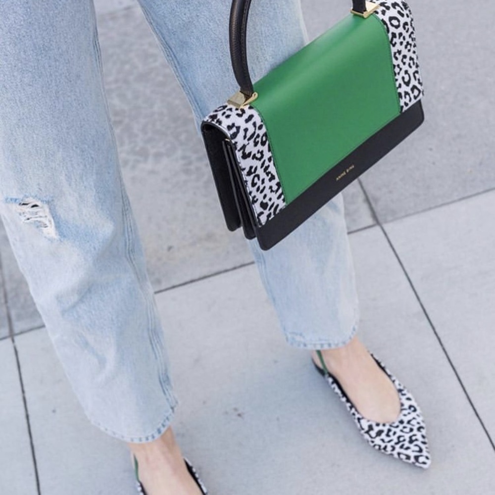Anine Bing | Green Leather Leopard Printed Handbag - Picture 2 of 8